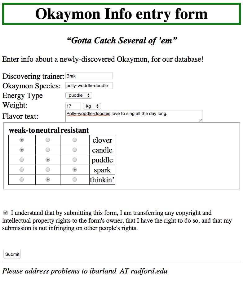 example okaymon-info form screenshot