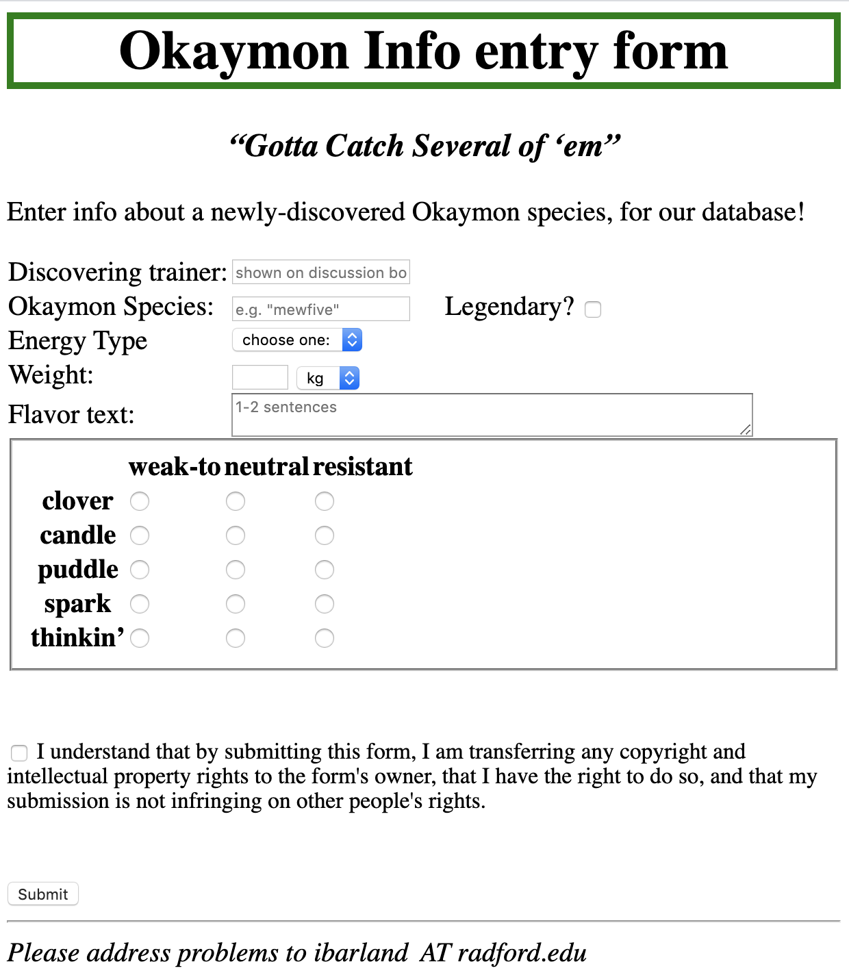 example okaymon-info form screenshot